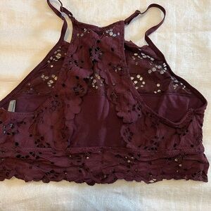 2 Aerie Deep Lace Bralette. White and burgundy. Size. Medium.